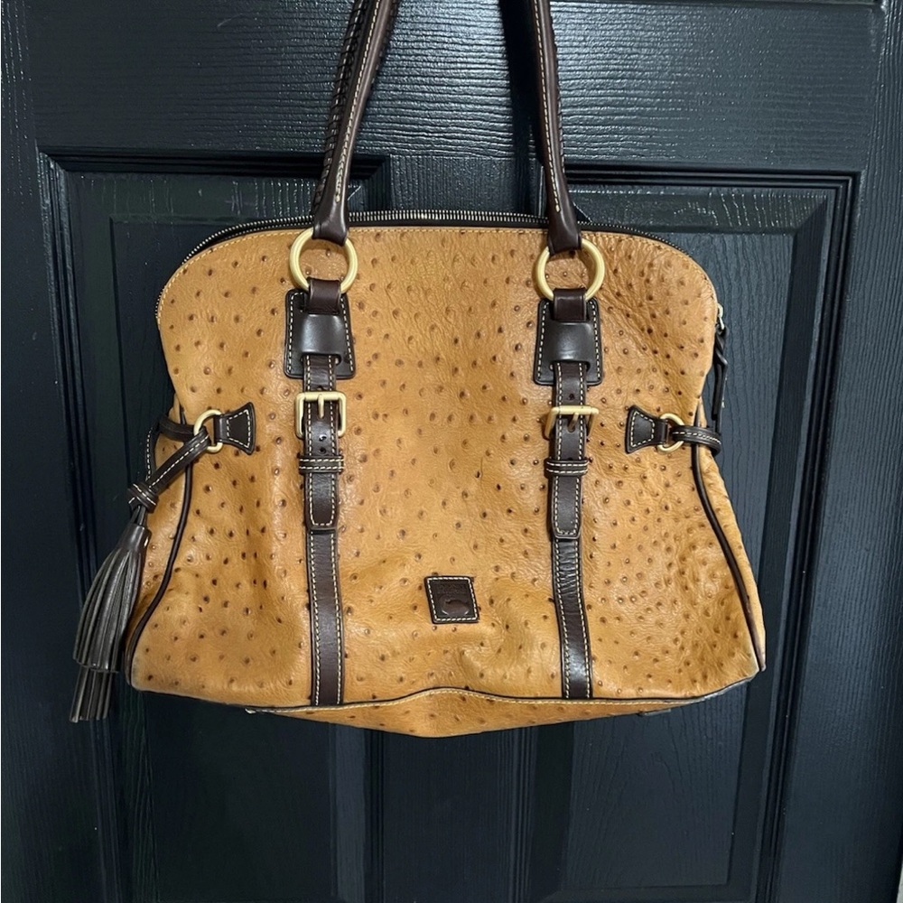 Dooney & Bourke Tan and Brown Ostrich Shoulder Bag